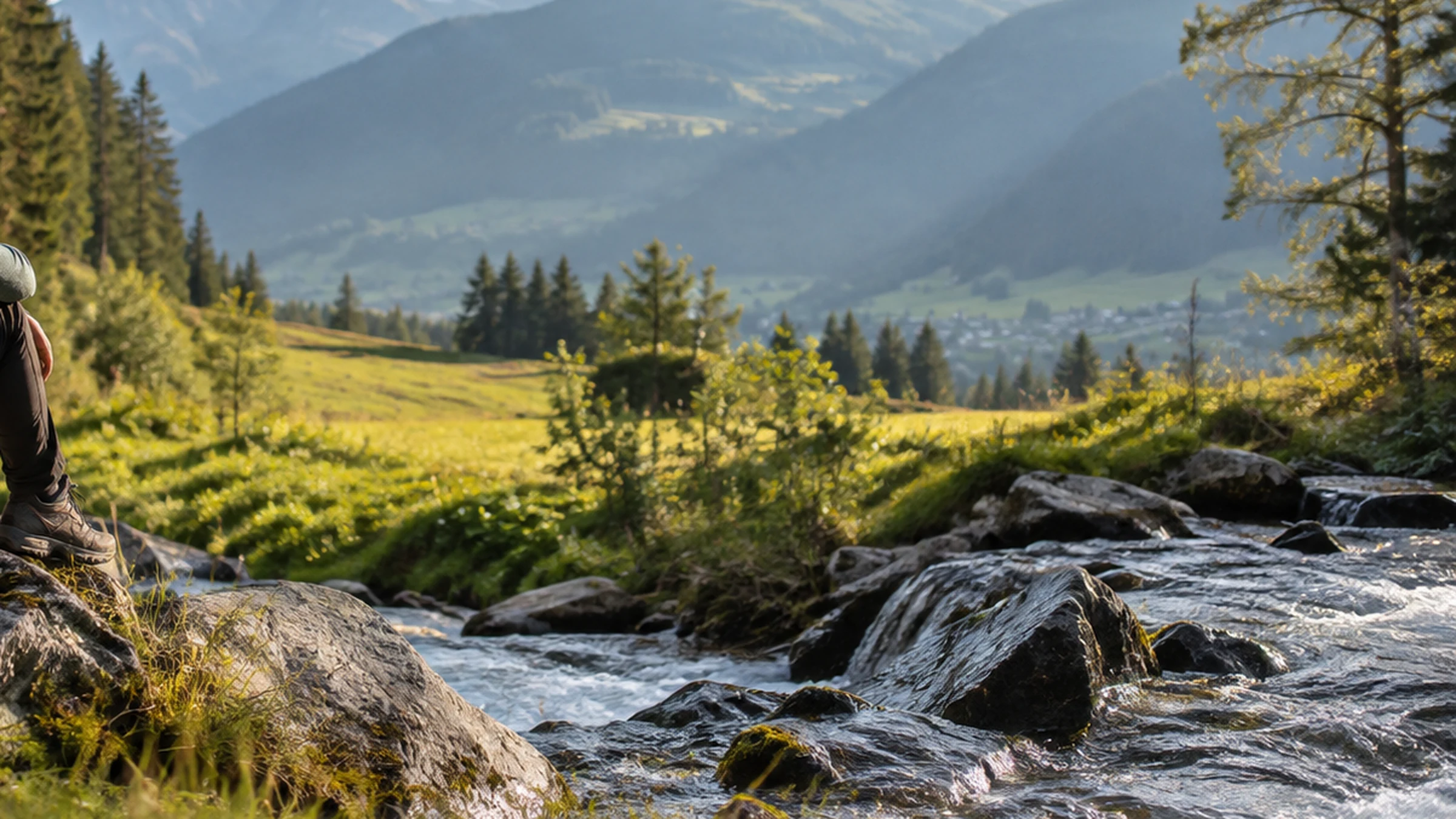 Wasser und Felsen an einem alpinen Bach als ruhiges Naturdetail.