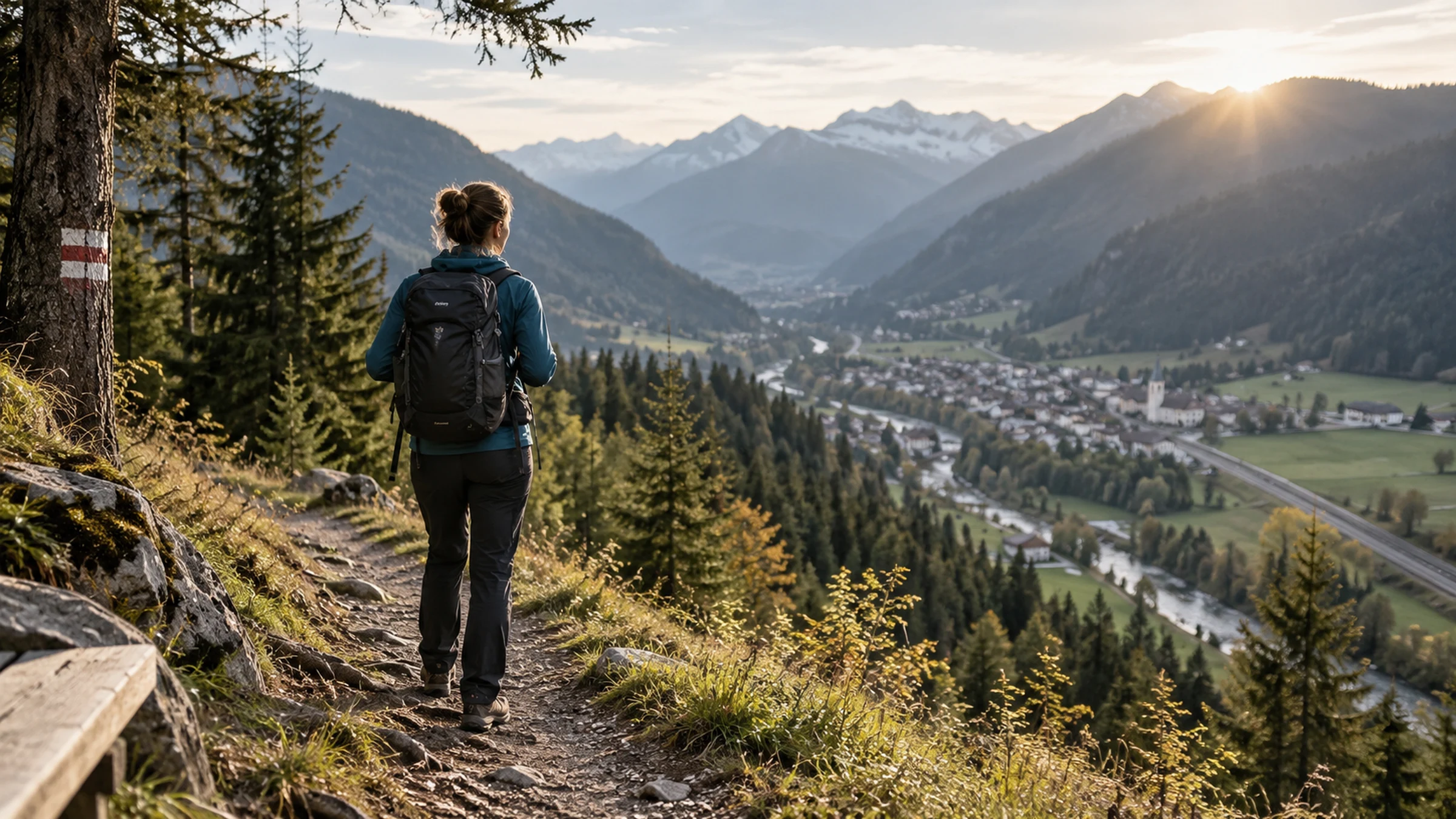 Wanderweg ueber einem alpinen Tal als Bild fuer Orientierung und einen naechsten Schritt.