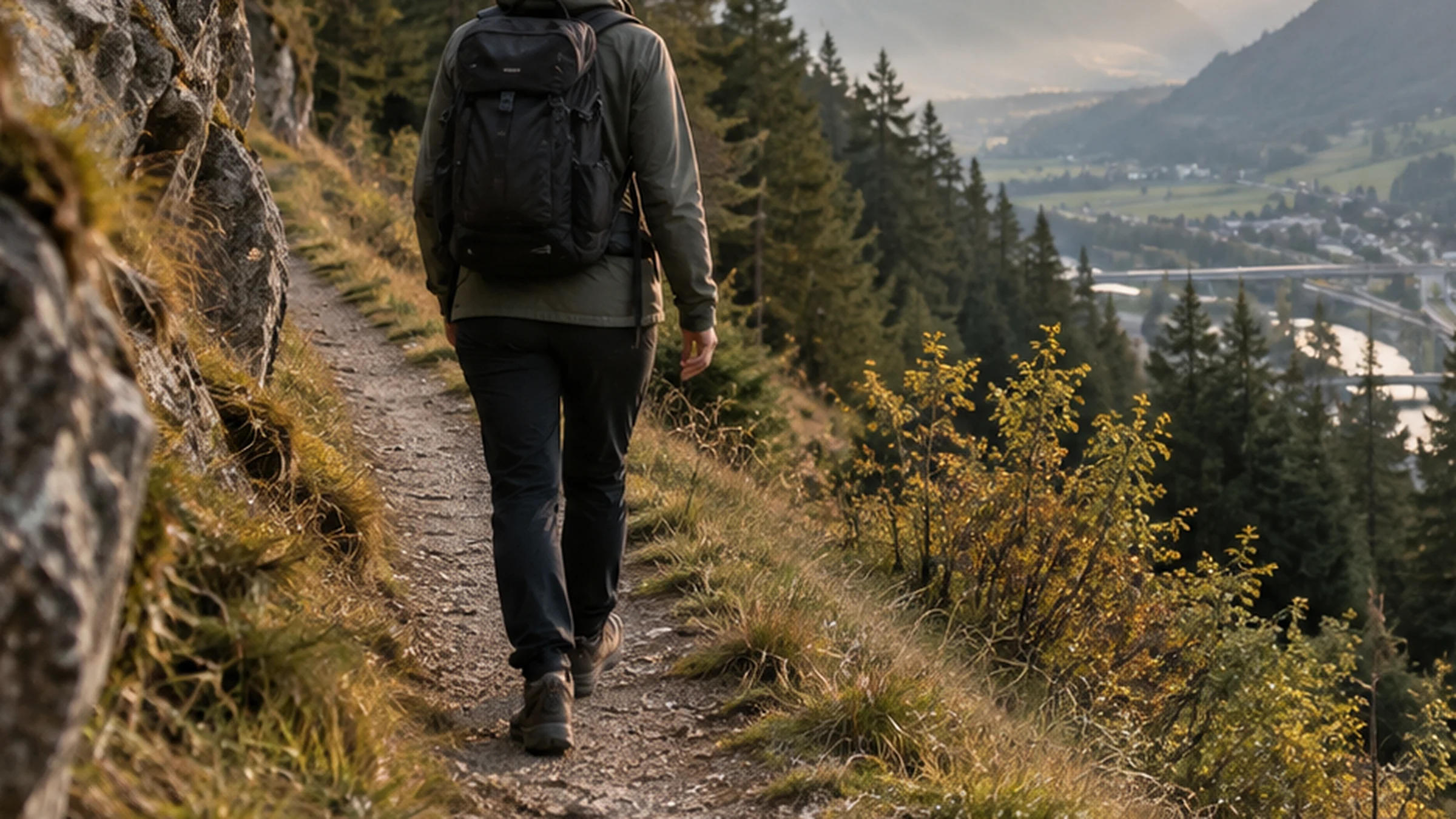 Schritte auf einem alpinen Weg als ruhiges Symbol fuer Orientierung und einen naechsten Schritt.